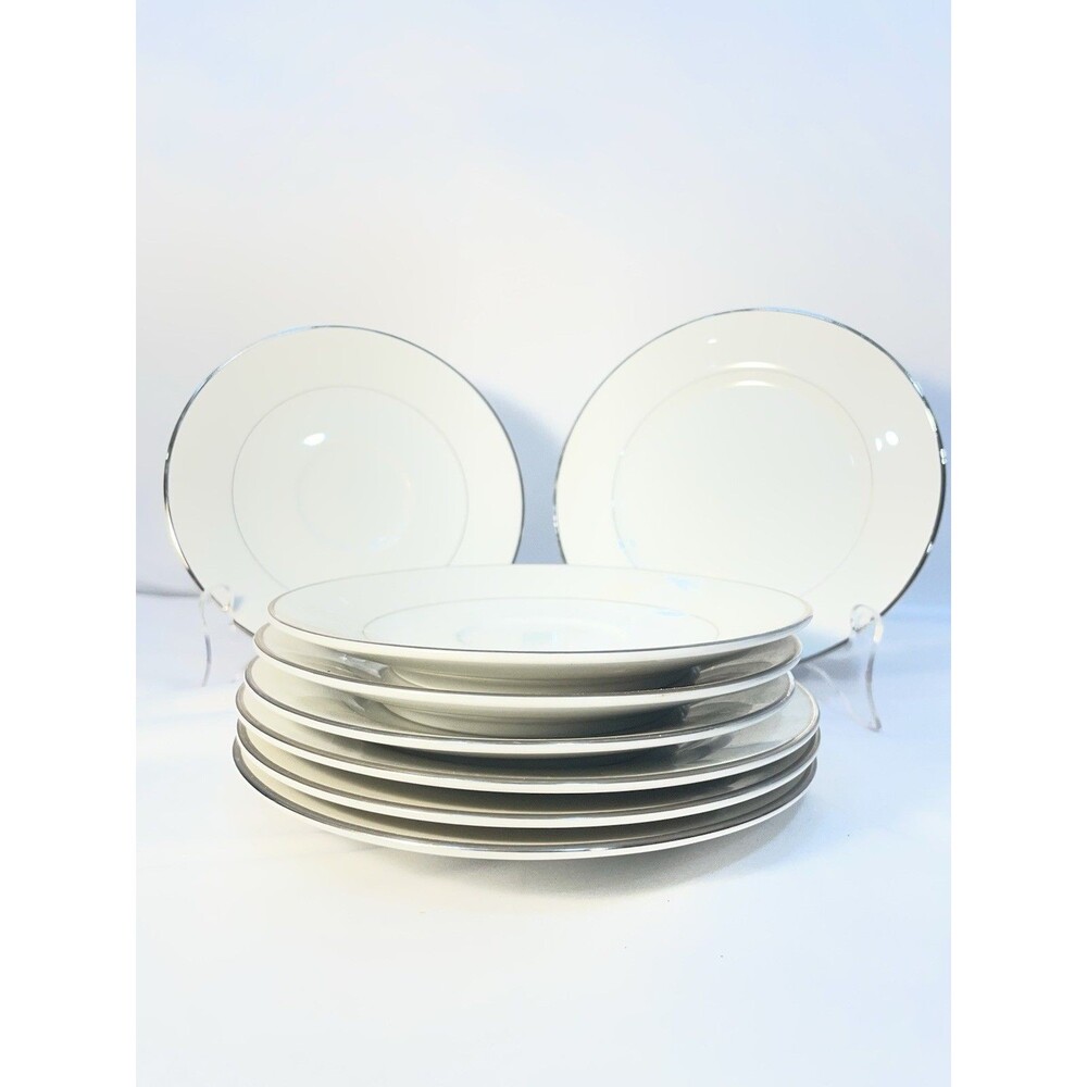 Shelby Fine China Plates Set of 8 – 4x 7” & 4x 5” – White Platinum Trim Japan